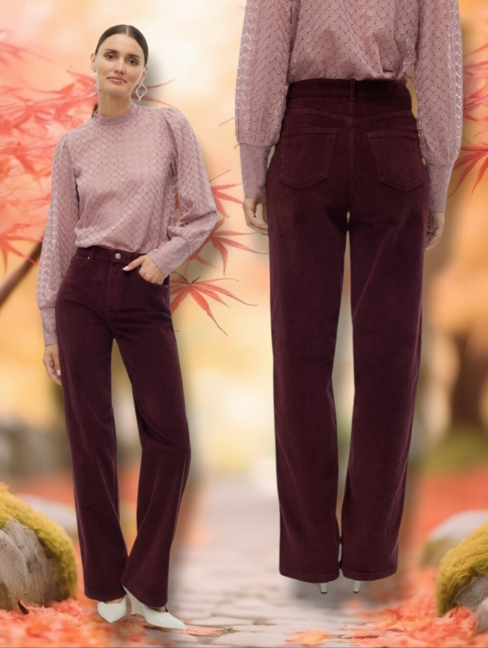 Uniqlo Women's Berry Red High Waist Bootcut Corduroy Pants